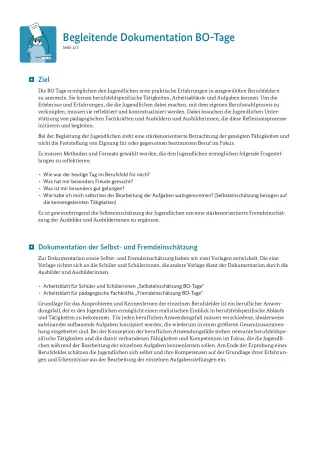 Unterrichtsplanung: Begleitende Reflexion und Dokumentation der BO-Tage