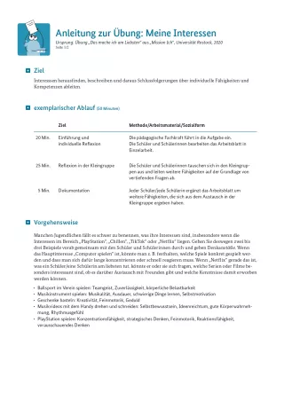 Unterrichtsplanung: Meine Interessen: Anleitung zur Übung