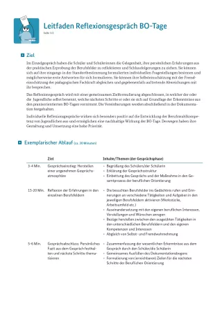 Unterrichtsplanung: Leitfaden Reflexionsgespräch BO-Tage
