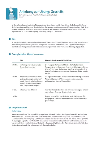 Unterrichtsplanung: Geschäft: Anleitung zur Übung