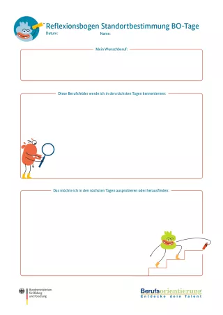 Arbeitsblatt: Reflexionsbogen Standortbestimmung BO-Tage