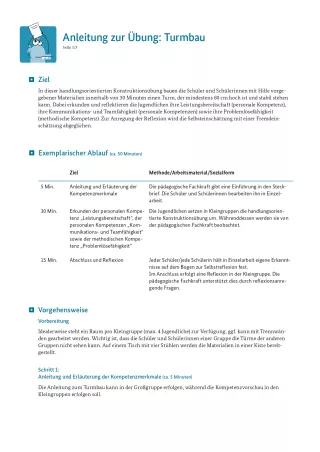 Unterrichtsplanung: Turmbau: Anleitung zur Übung