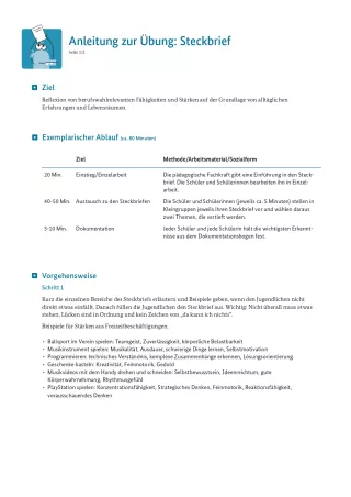 Unterrichtsplanung: Steckbrief: Anleitung zur Übung