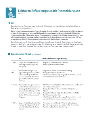 Unterrichtsplanung: Leitfaden Reflexionsgespräch Potenzialanalyse