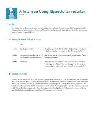Unterrichtsplanung: Eigenschaften versenken: Anleitung zur Übung