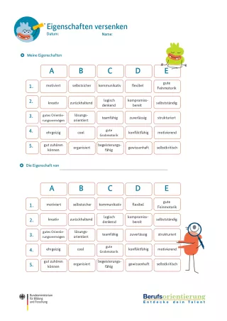 Arbeitsblatt: Eigenschaften versenken: Arbeitsblatt