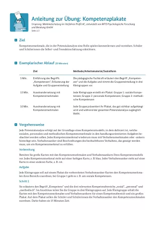 Unterrichtsplanung: Kompetenzplakate: Anleitung zur Übung