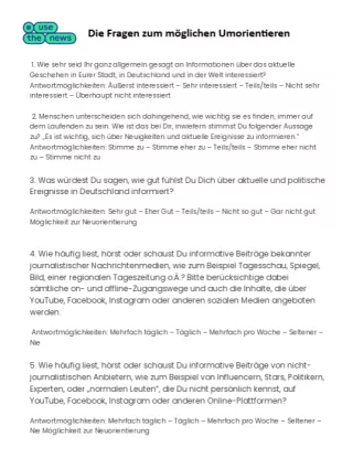 Unterrichtsbaustein: Welcher Nachrichtentyp bist du? | Fragen zum möglichen Umorientieren