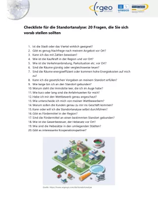 Arbeitsblatt: Checkliste für die Standortanalyse