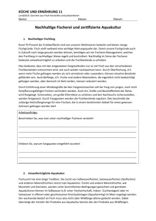 Unterrichtsbaustein: 8.2 Nachhaltige Fischerei
