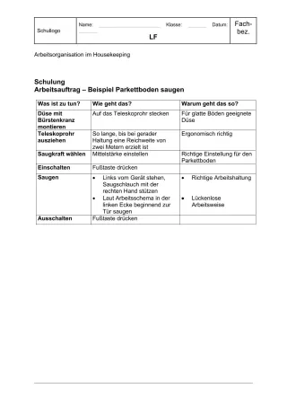 Unterrichtsbaustein: 11.3 Schulung zur Reinigung von Parkettboden (Lösung)