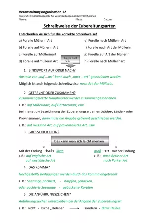 Unterrichtsbaustein: 12.1 Schreibweise der Zubereitungsarten (Lösung)
