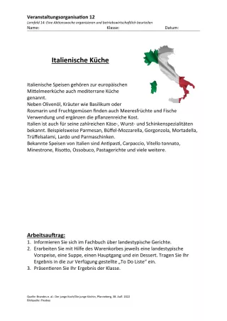 Unterrichtsbaustein: 14.1 Italienische Küche