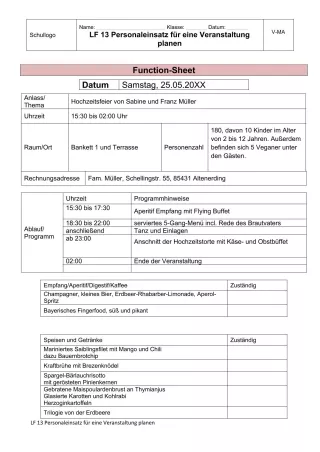 Unterrichtsbaustein: 13.1 Function-Sheet Hochzeitsfeier