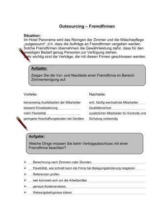 Unterrichtsbaustein: 11.1 Outsourcing - Fremdfirmen (Lösung)