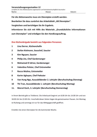 Unterrichtsbaustein: 14.1 Handlungsauftrag Dienstplan