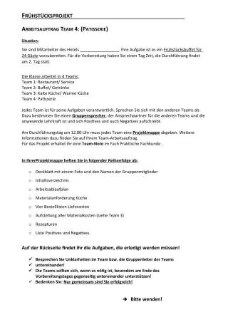 Unterrichtsbaustein: 12.1 Frühstücksprojekt Team 3: Kalte Küche, warme Küche