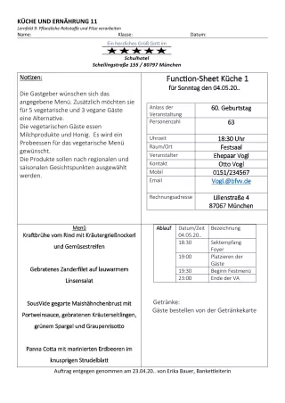 Unterrichtsbaustein: 9.1 Function-Sheet Küche: Geburtstagsfeier