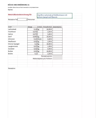 Unterrichtsbaustein: 8.4 Materialkostenberechnung B Lachssteak