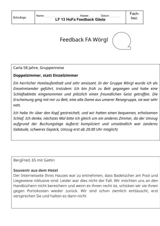 Unterrichtsbaustein: 13.1 Feedback: Bewertung von Gästen