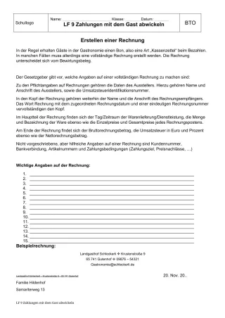 Unterrichtsbaustein: 9.2 Erstellen einer Rechnung: Angaben auf der Rechnung