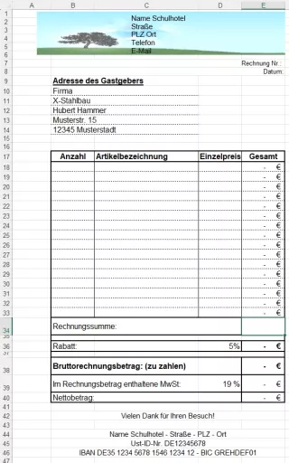 Unterrichtsbaustein: 9.2 Erstellen einer Rechnung (Excel-Vorlage)