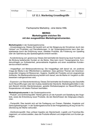 Unterrichtsbaustein: 12.1.2 Fachsprache Marketing - eine kleine Hilfe