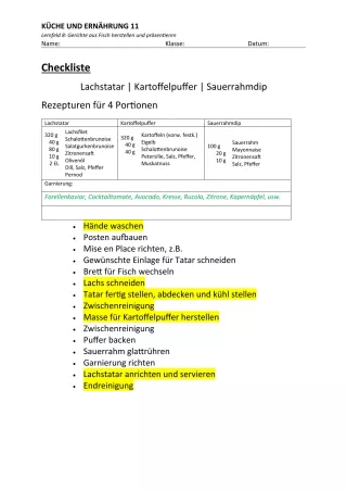 Unterrichtsbaustein: 8.3 Checkliste Fischzubereitung (Lösung)
