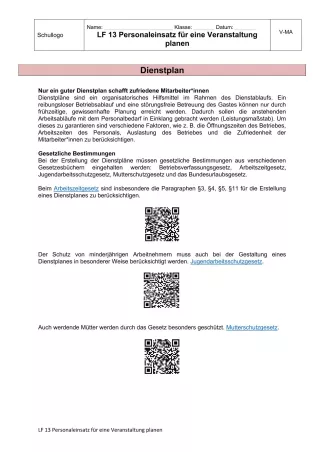 Unterrichtsbaustein: 13.1 Dienstplan Infotext