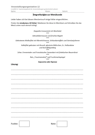 Unterrichtsbaustein: 12.1 Stegreifaufgabe zur Menükunde