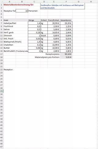 Unterrichtsbaustein: 8.4 Materialkostenberechnung A Kabeljau (Lösung)