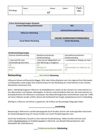 Unterrichtsbaustein: 9.3 Kommunikationskanäle für Marketing (Lösung)