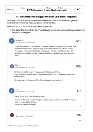 Unterrichtsbaustein: 9.3 Reklamationen entgegennehmen und darauf reagieren