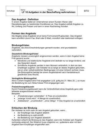 Unterrichtsbaustein: 10.2 Angebot - Definition