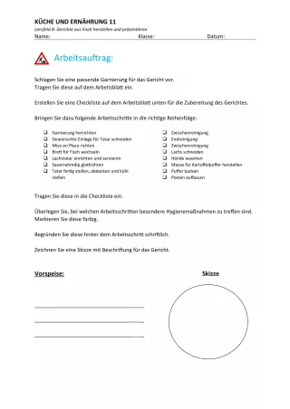 Unterrichtsbaustein: 8.3 Checkliste Fischzubereitung