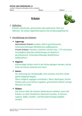 Unterrichtsbaustein: 9.2 Kräuter (Lösung)