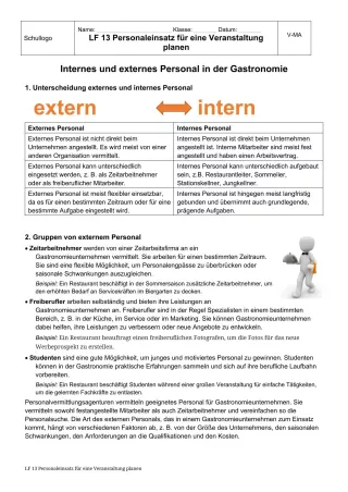 Unterrichtsbaustein: 13.1 Internes und externes Personal in der Gastronomie