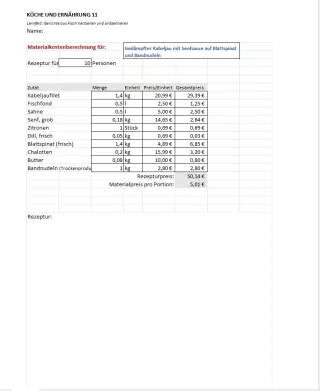 Unterrichtsbaustein: 8.4 Materialkostenberechnung C Kabeljau