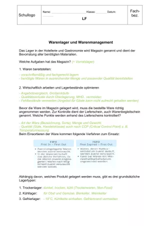 Unterrichtsbaustein: 12.1 Waren lagern