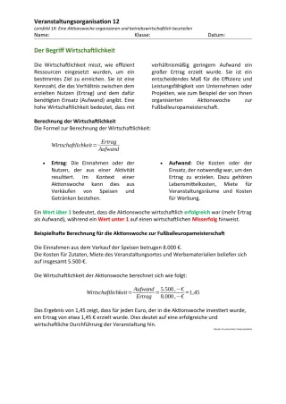 Unterrichtsbaustein: 14.1 Der Begriff Wirtschaftlichkeit