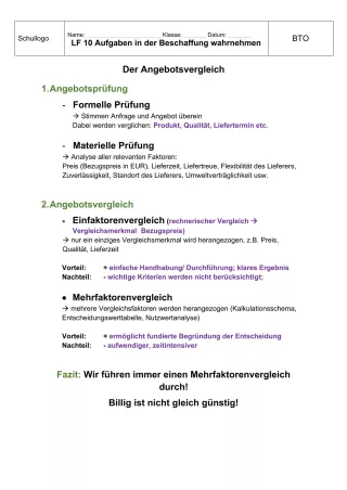 Unterrichtsbaustein: 10.2 Angebotsvergleich