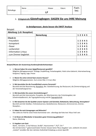 Unterrichtsbaustein: 9.1 Erfolgskontrolle Gästefragebogen