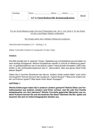 Unterrichtsbaustein: 5.2 Interkulturelle Kommunikation