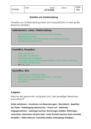 Unterrichtsbaustein: 6.1 Arbeiten am Hotelempfang (Lösung)