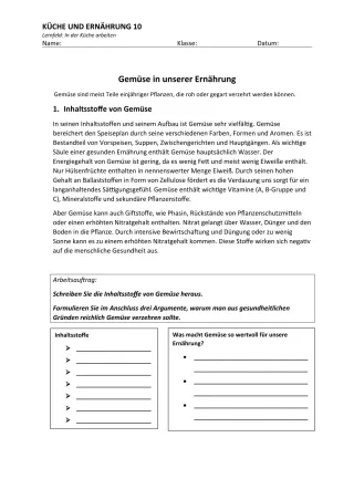 Unterrichtsbaustein: 3.1 Gemüse in unserer Ernährung