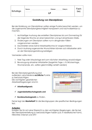 Unterrichtsbaustein: 11.1 Gestaltung von Dienstplänen