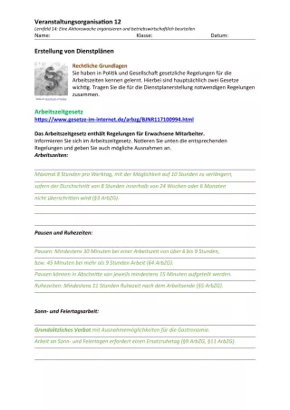 Unterrichtsbaustein: 14.1 Erstellung von Dienstplänen