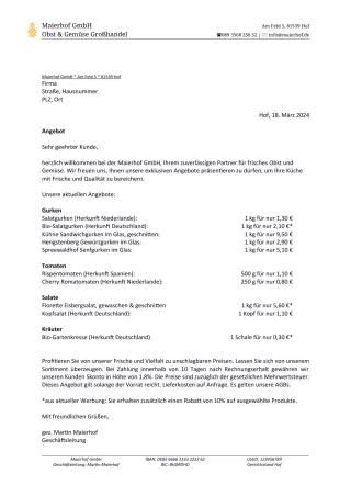 Unterrichtsbaustein: 10.2 Angebot Maierhof GmbH