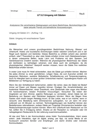 Unterrichtsbaustein: 5.2 Umgang mit verschiedenen Gästetypen