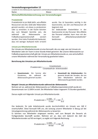 Unterrichtsbaustein: 14.1 Wirtschaftlichkeitsberechnung von Veranstaltungen: Produktivität